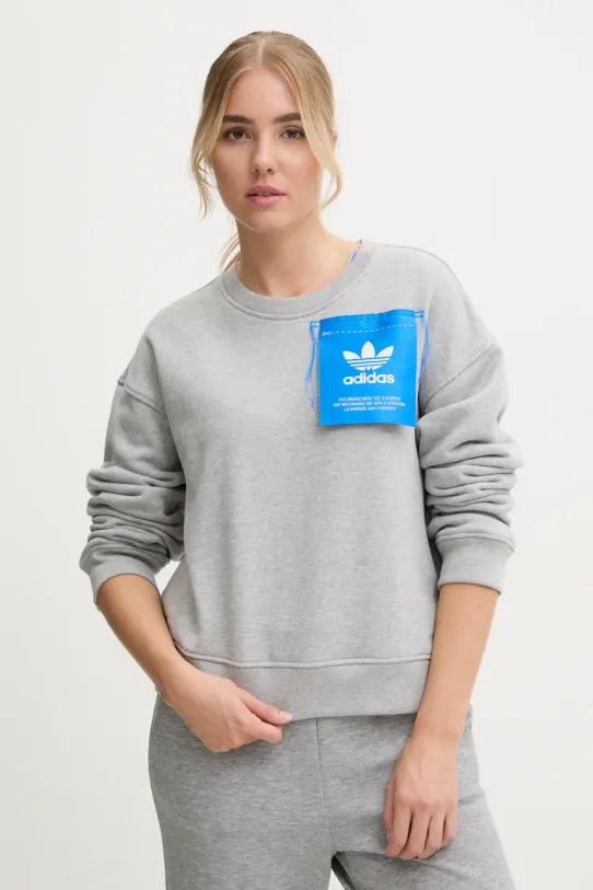 Pamučna dukserica adidas Originals x Ksenia Schneider natpis siva IW5666