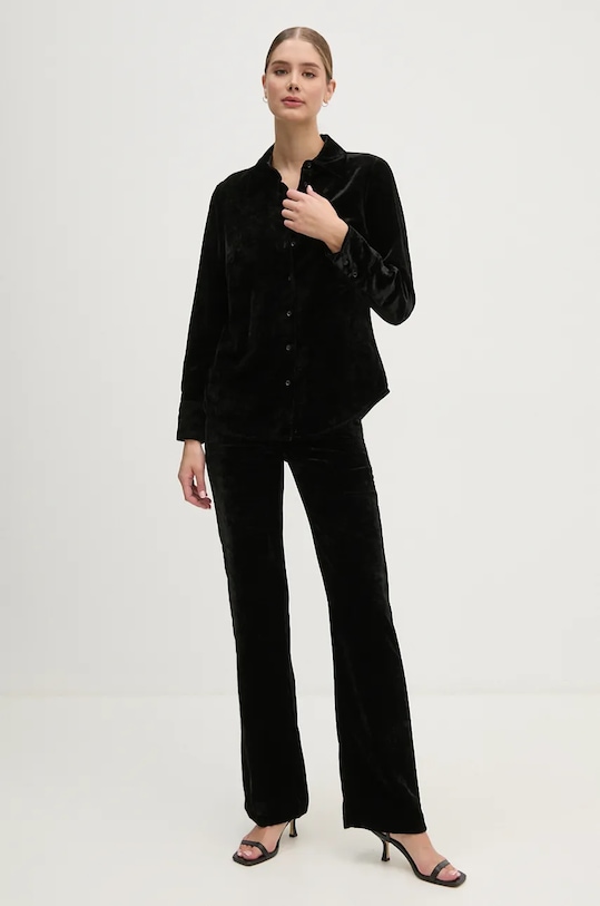 Velurová košile Sisley 51EULQ07Y černá AW24