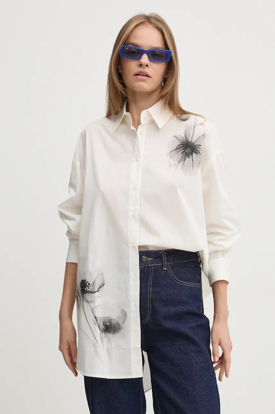 Bavlněná košile Desigual OSAKA dlouhý bílá 24WWCW08