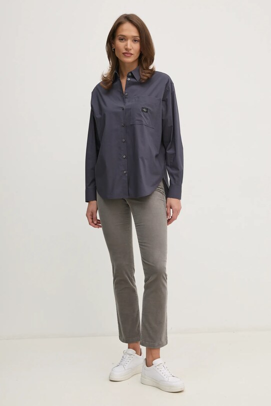Хлопковая рубашка Calvin Klein Jeans J20J224436 серый SS25