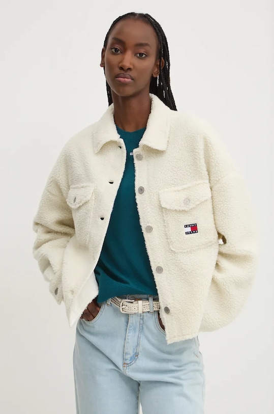 Košeľové sako Tommy Jeans oversize béžová DW0DW18869