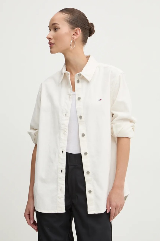 Manšestrová košile Tommy Jeans dlouhý béžová DW0DW18871