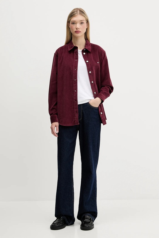 Tommy Jeans camasa din velur DW0DW18871 burgundia AW24