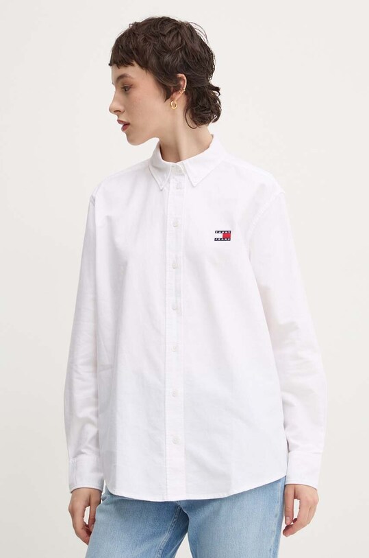 Tommy Jeans camasa din bumbac lung alb DW0DW19709