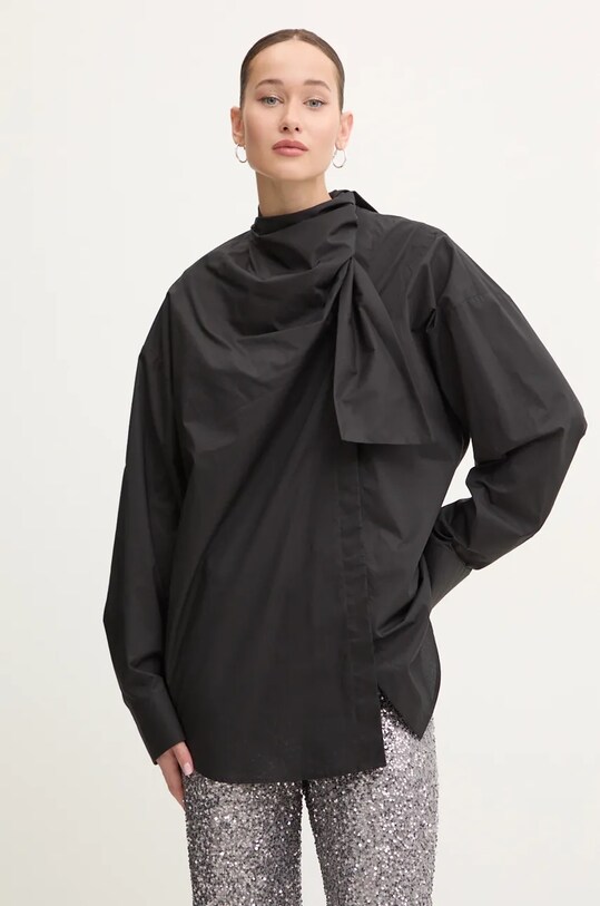 MSGM camasa din bumbac lung negru 3742MDE09.247816