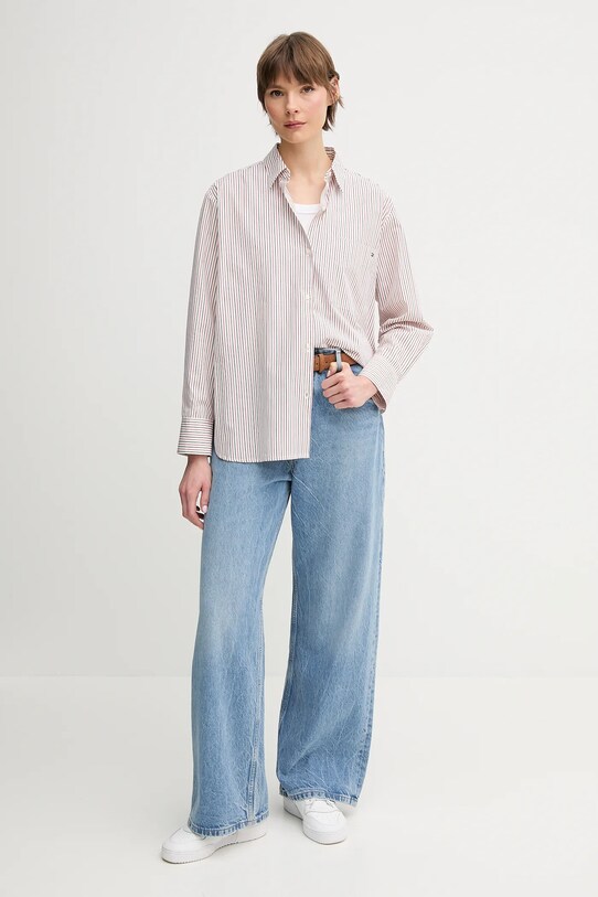 Tommy Hilfiger camasa din bumbac WW0WW45612 alb SS25