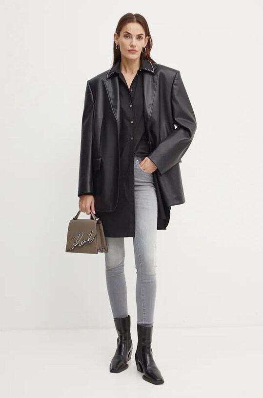 Karl Lagerfeld camasa din bumbac 246W1602 negru AW24