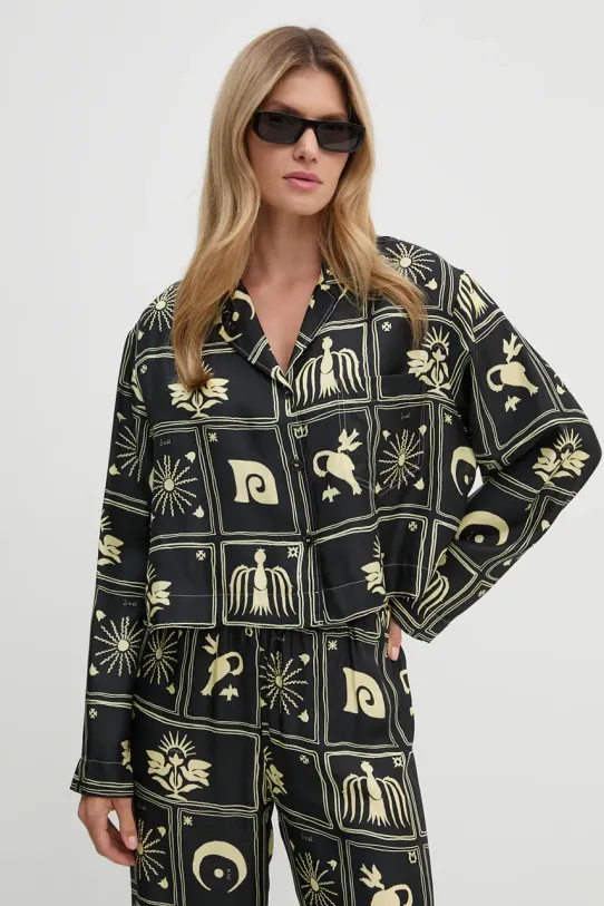 Hedvábné tričko Nanushka VALLY hedvábí černá NW24PFTP5499