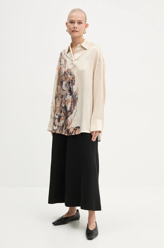 Košile s příměsí hedvábí AERON SH162507 béžová AW24