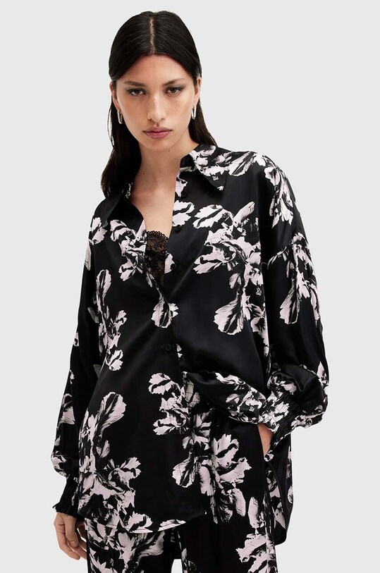 Сорочка з домішкою шовку AllSaints CHARLI SHIRT візерунок чорний W010PB