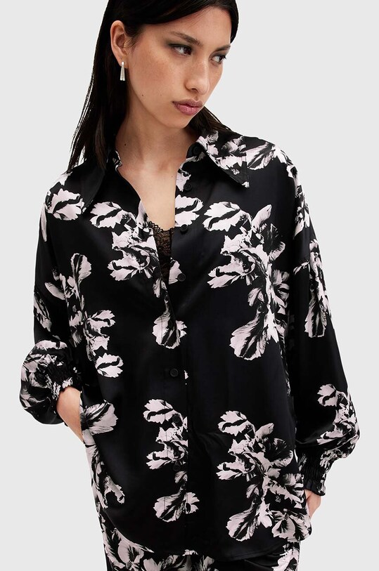 Сорочка з домішкою шовку AllSaints CHARLI SHIRT W010PB чорний AW24