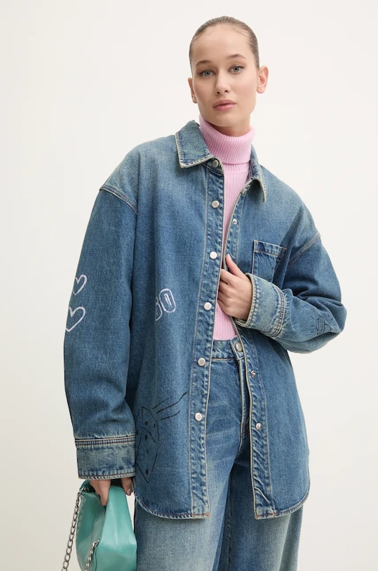 Miss Sixty geacă din denim x Keith Haring 6L3XJ2430000 necaptusit albastru 6L3XJ2430000