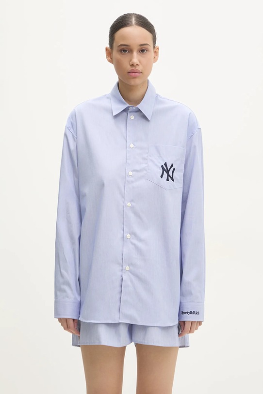 Sporty & Rich cotton shirt Yankees Serif Oversized applique blue SI006505635ST35