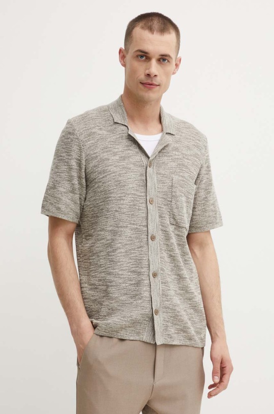 Πουκάμισο με μείγμα από λινό Samsoe Samsoe LARRY casual μπεζ M24200027