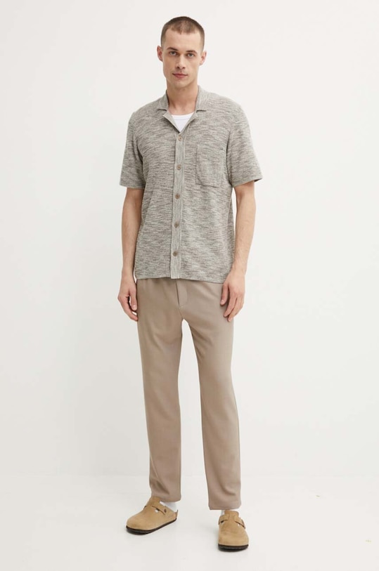 Πουκάμισο με μείγμα από λινό Samsoe Samsoe LARRY M24200027 μπεζ AW24