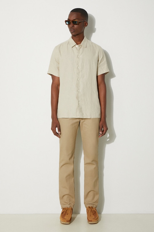 Lněná košile Samsoe Samsoe SAAVAN M24100052 béžová SS25