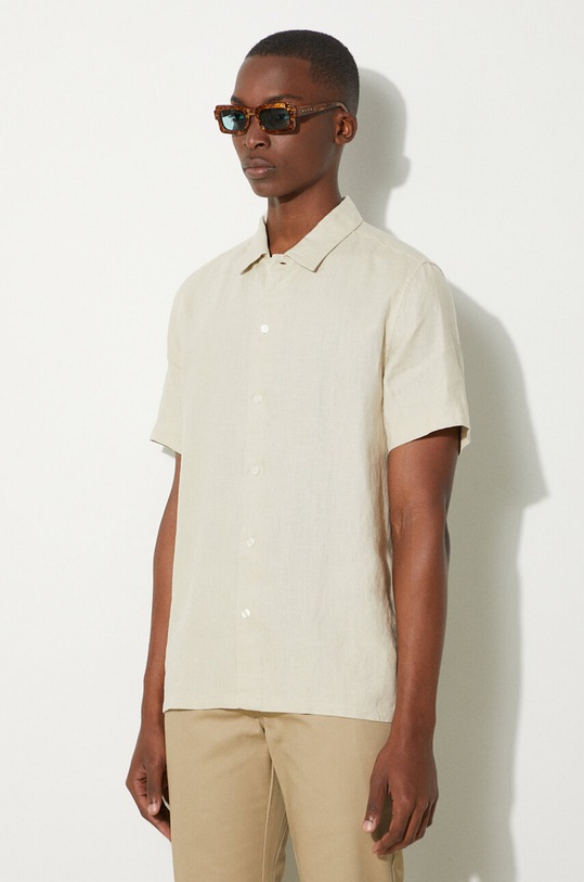 Lněná košile Samsoe Samsoe SAAVAN béžová M24100052