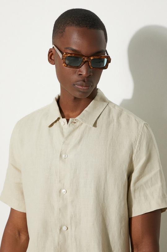 Lněná košile Samsoe Samsoe SAAVAN M24100052 béžová