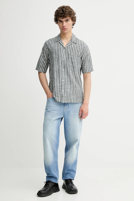 Samsoe Samsoe koszula z domieszką lnu SAOSCAR M24200074 szary AW25