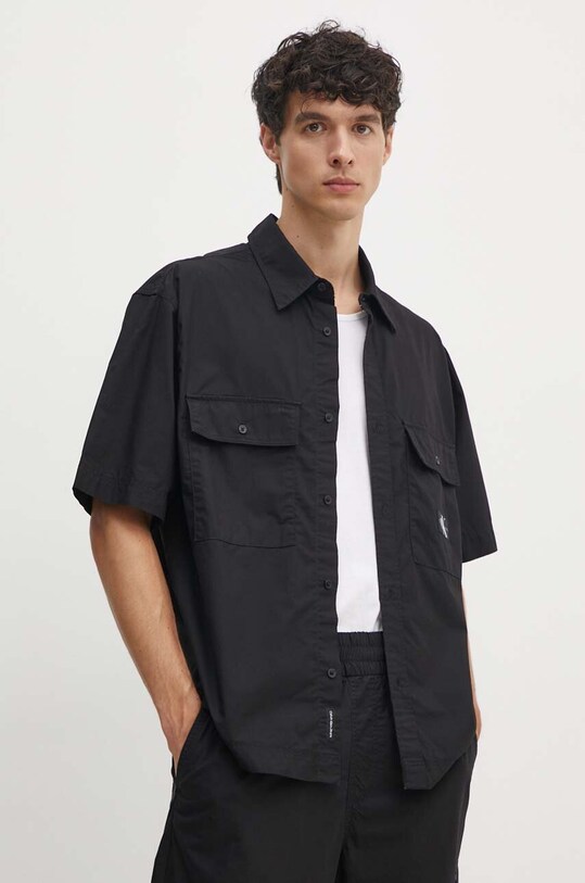 Хлопковая рубашка Calvin Klein Jeans короткий чёрный J30J325606