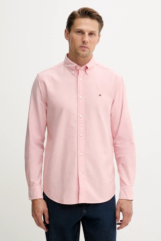 Bavlněná košile Tommy Hilfiger hladký růžová MW0MW35774