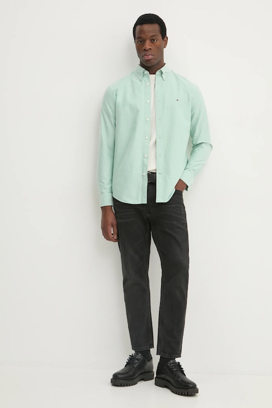 Tommy Hilfiger camasa din bumbac MW0MW35774 verde SS25