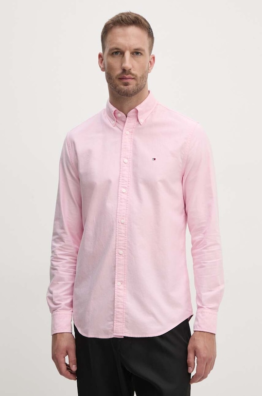 Tommy Hilfiger camasa din bumbac lung roz MW0MW35774