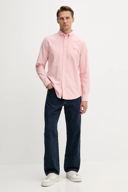 Bombažna srajca Tommy Hilfiger MW0MW35774 oranžna SS25