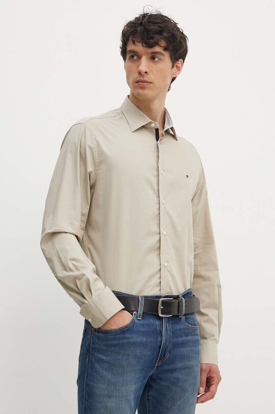 Tommy Hilfiger camasa din bumbac lung bej MW0MW35810