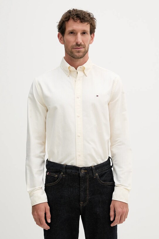 Bombažna srajca Tommy Hilfiger Vzorčasti rumena MW0MW36238