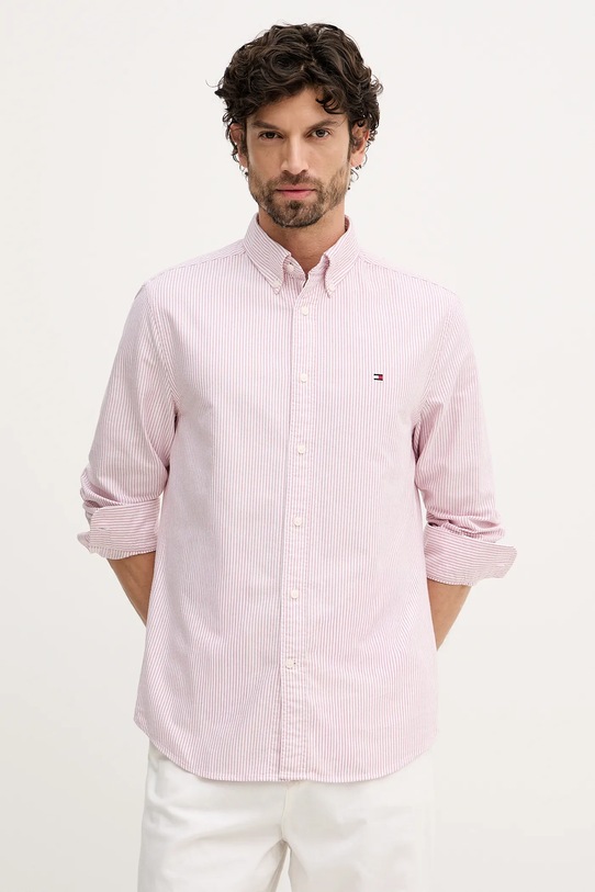 Bombažna srajca Tommy Hilfiger Vzorčasti roza MW0MW36238