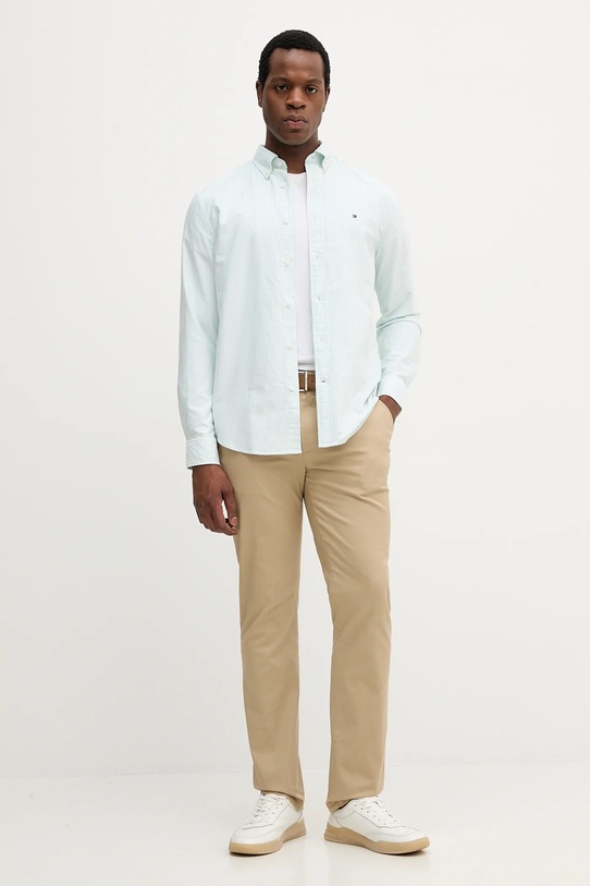Памучна риза Tommy Hilfiger MW0MW36238 зелен SS25