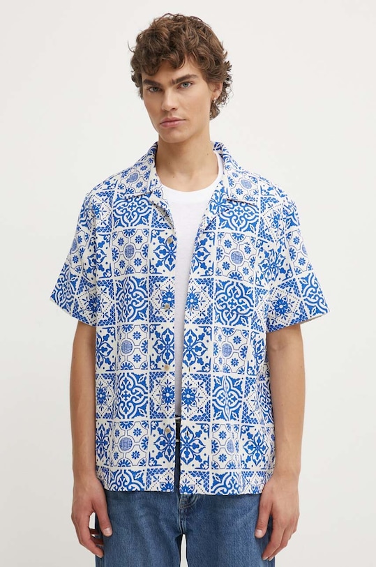 Les Deux camasa din bumbac scurt albastru LDM401088