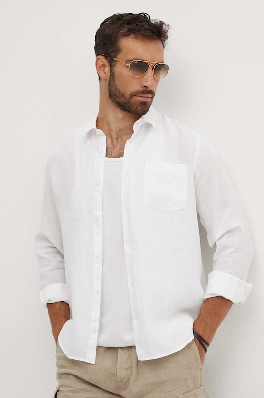 Ľanová košeľa Vilebrequin CAROUBIS jednofarebný biela CRSU3U00