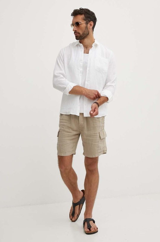 Ľanová košeľa Vilebrequin CAROUBIS CRSU3U00 biela AW24