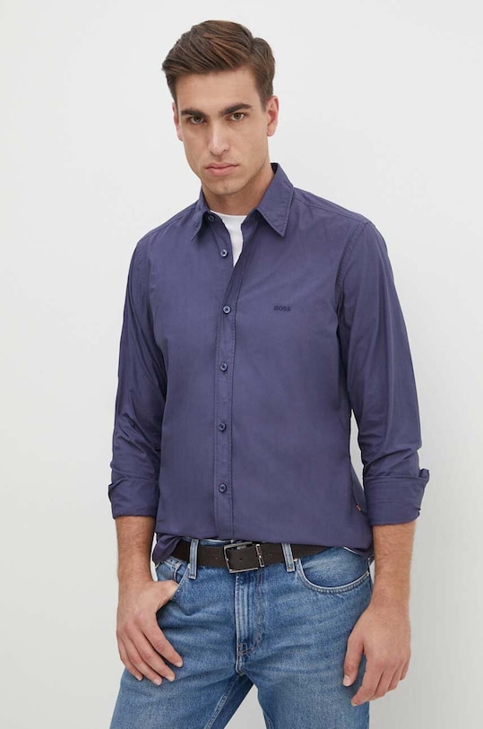 Bavlněná košile Boss Orange hladký námořnická modř 50518304