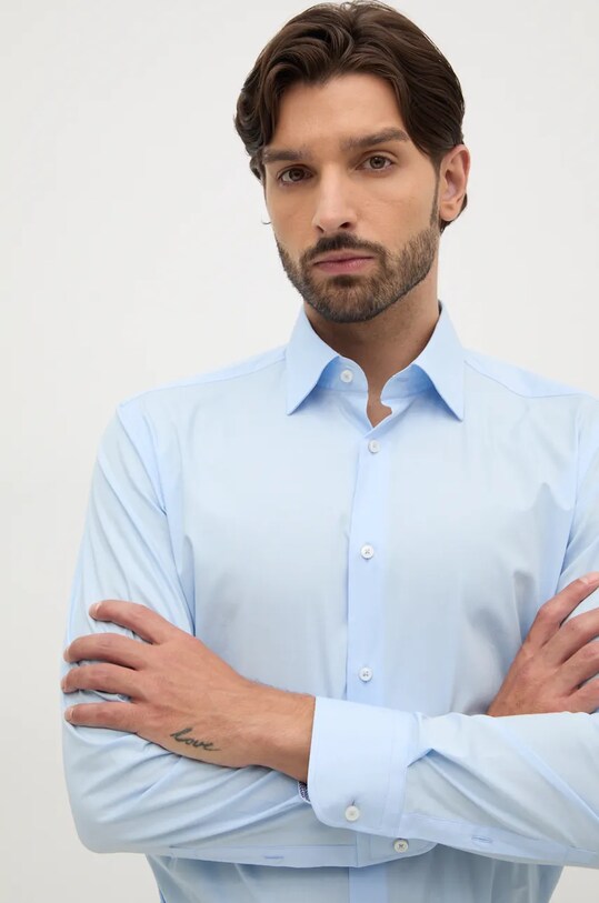 BOSS koszula z elastanem niebieski 50519859