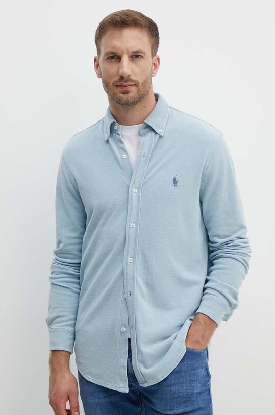 Хлопковая рубашка Polo Ralph Lauren 710942864 голубой