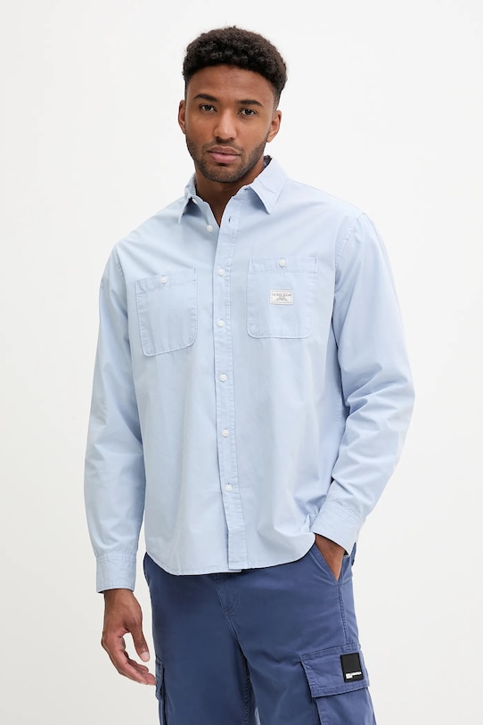 Bombažna srajca Guess Jeans Brez vzorca modra M4YH37.WGCF1