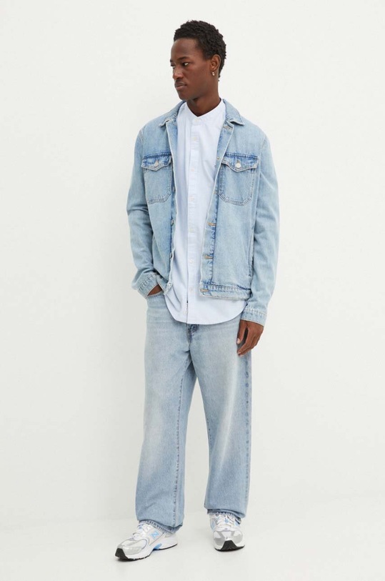 Tommy Jeans camasa din bumbac DM0DM19523 albastru AW24