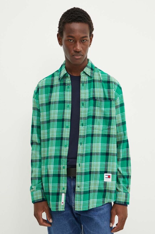 Pamučna košulja Tommy Jeans casual zelena DM0DM19532