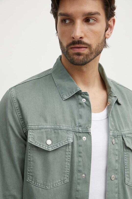 Džínová košile Pepe Jeans REGULAR OVERSHIRT hladký zelená PM308584YH5