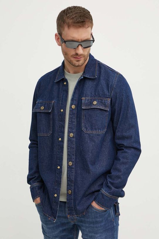 Pepe Jeans kurtka jeansowa RELAXED OVERSHIRT bez kaptura granatowy PM308585CU4