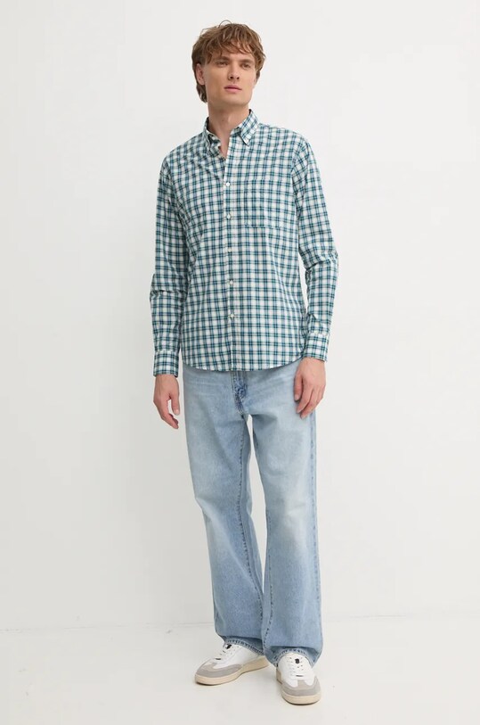 Bavlněná košile United Colors of Benetton 52MCUQ04B zelená SS25