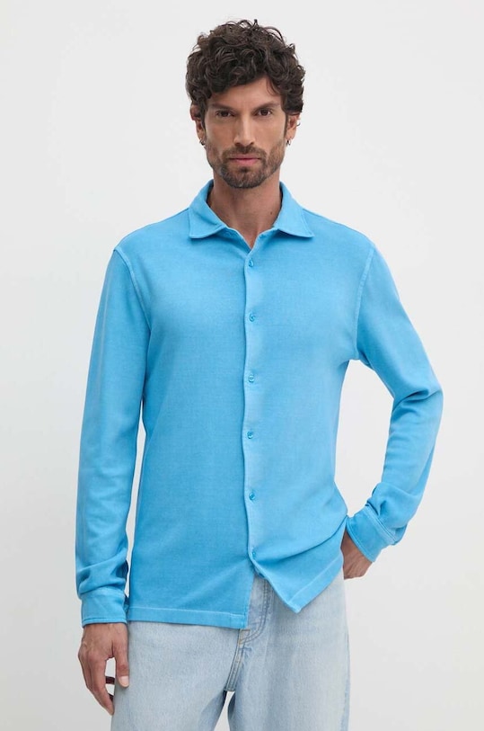 United Colors of Benetton camasa din bumbac lung albastru 5WMYUQ052