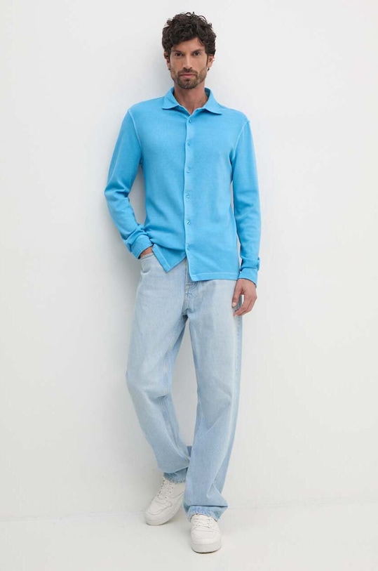 Oblečení Bavlněná košile United Colors of Benetton 5WMYUQ052 modrá
