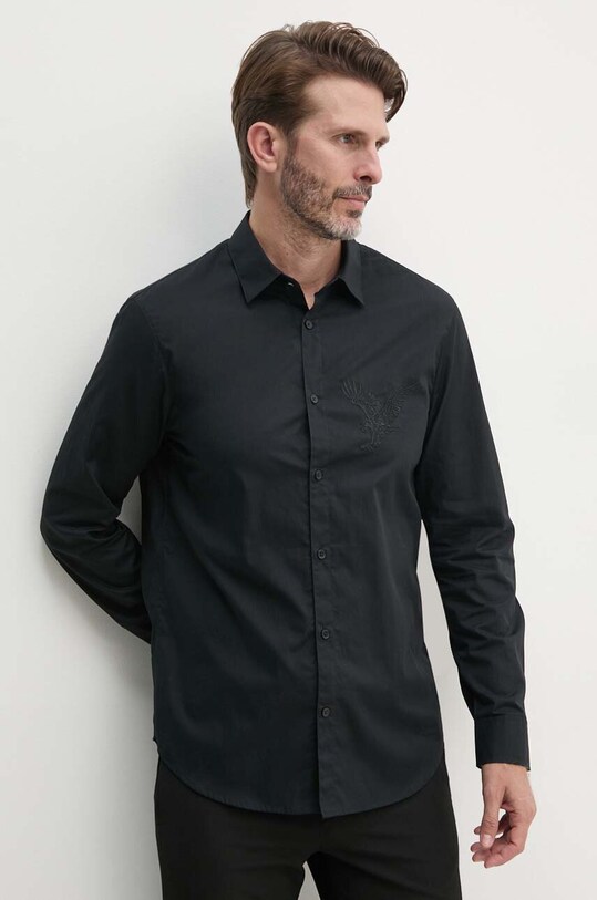 Bavlněná košile Armani Exchange jemný vzor černá 6DZC10.ZNXLZ
