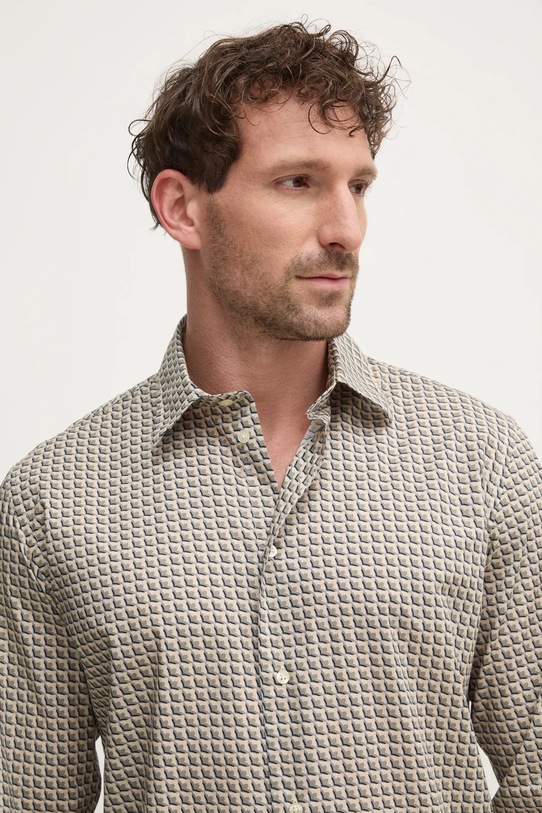 United Colors of Benetton camasa din bumbac lung bej 51E8UQ04A