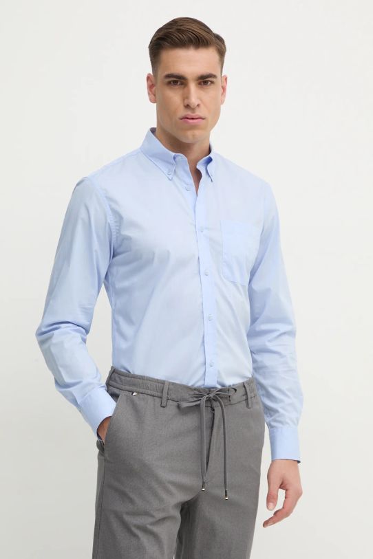 Bombažna srajca United Colors of Benetton Brez vzorca modra 5KQRUQ04B