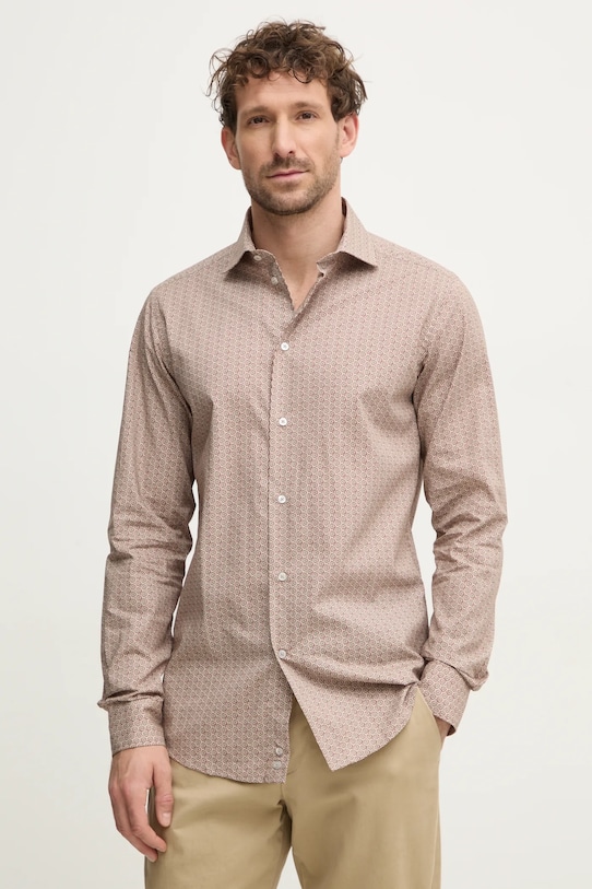 United Colors of Benetton camasa din bumbac lung bej 51E8UQ04D